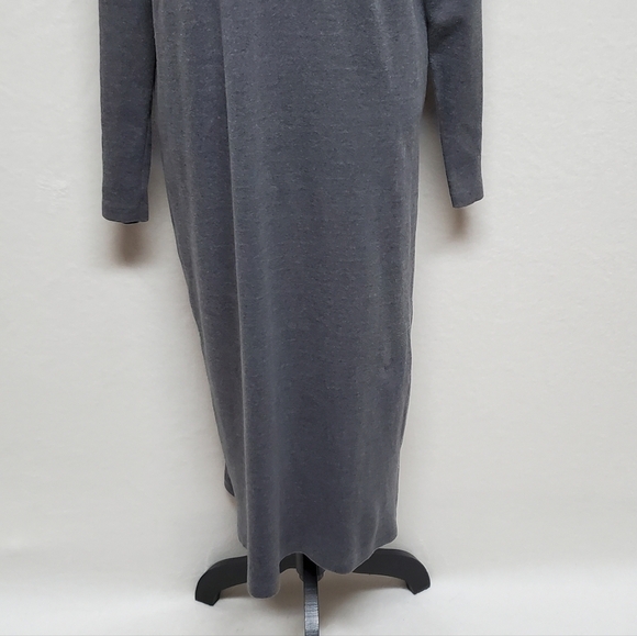 RARE Vintage 90s J. Crew Grey Cotton Mock Neck Long Sleeve Midi Sweater Dress L - Picture 7 of 13